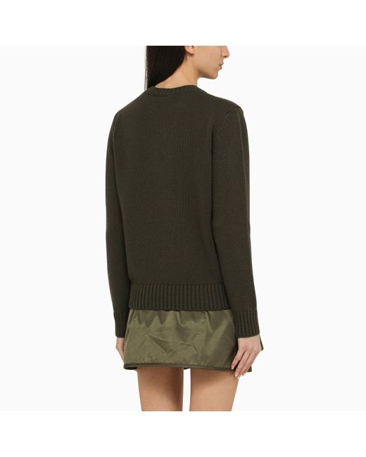 Prada Green Military Cashmere And Wool Crew-neck Sweater With Logo
