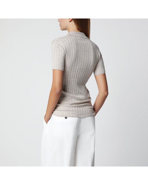 Totême White Greige Ribbed Cashmere And Silk Polo