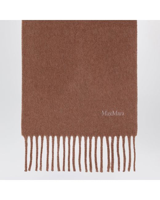 Max Mara Brown Camel Fringed Wool Scarf