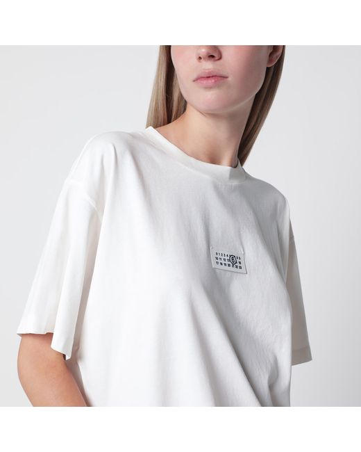 MM6 by Maison Margiela White Cotton Jersey T-Shirt With Logo Patch