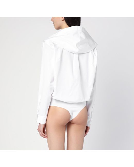 Alaïa White Cotton Shirt Bodysuit With Hood