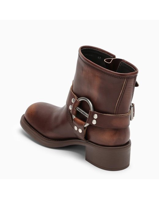 Miu Miu Brown Vintage-effect Leather Ankle Boot