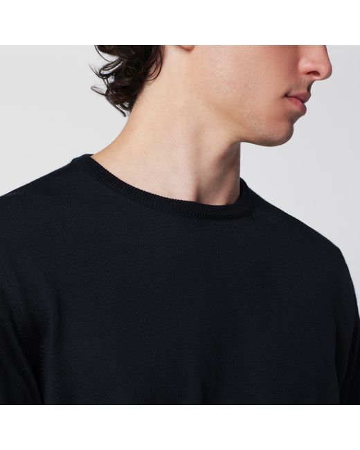 Roberto Collina Black Wool Crew-Neck Knit Sweater for men