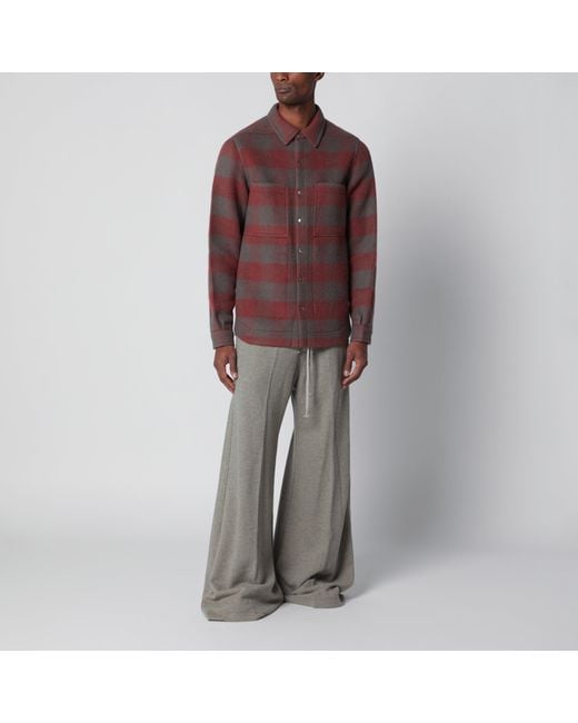 Rick Owens Red Plaid Wool Shirt-Jacket for men