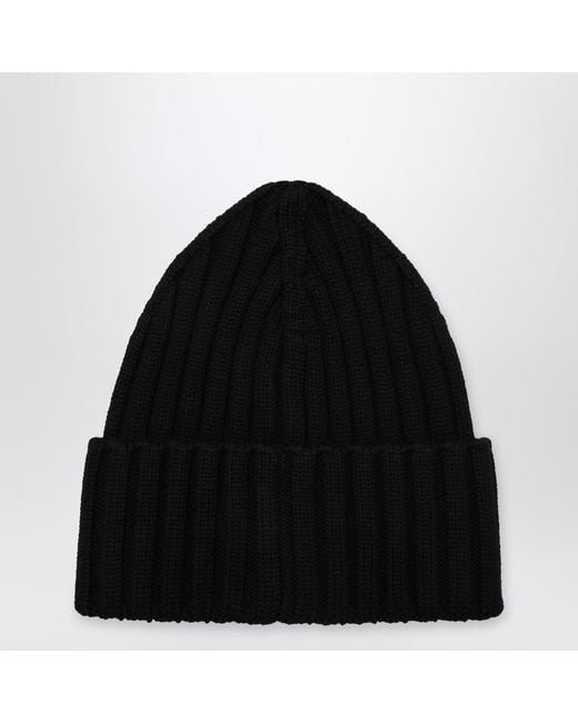 Moncler Black Cable-Knit Wool Beanie With Logo