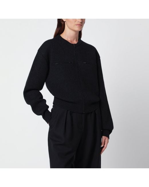 Lemaire Black Charcoal-Colored Alpaca Blend Zip-Up Sweater