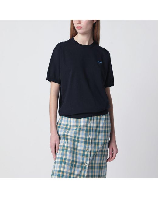 Prada Blue Silk-Blend Sweater With Logo