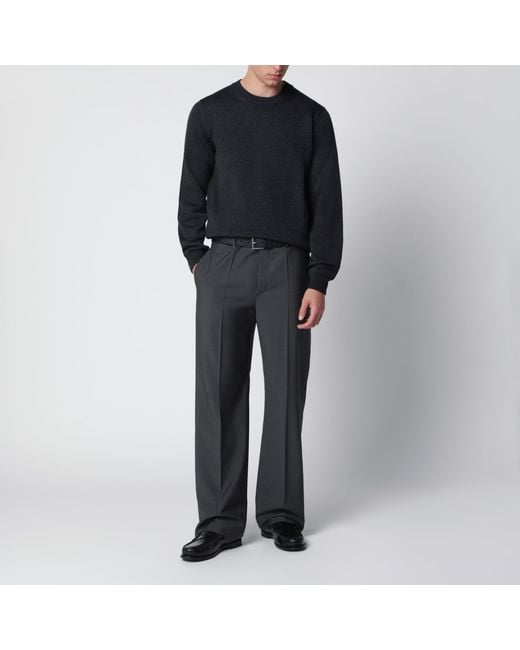 Roberto Collina Black Anthracite Wool Crew-Neck Sweater for men