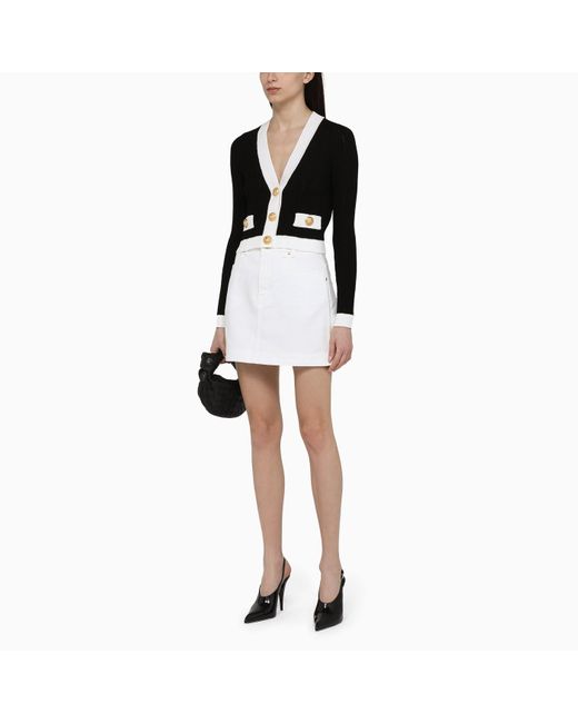 Balmain Black /white Cardigan With Gold Buttons