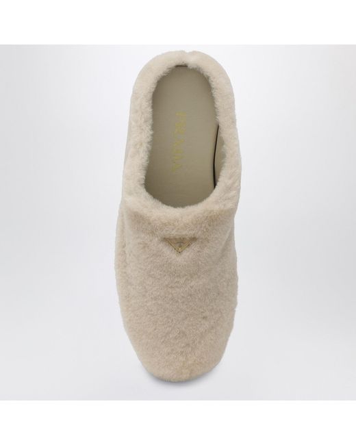 Prada Natural Light Shearling Clogs