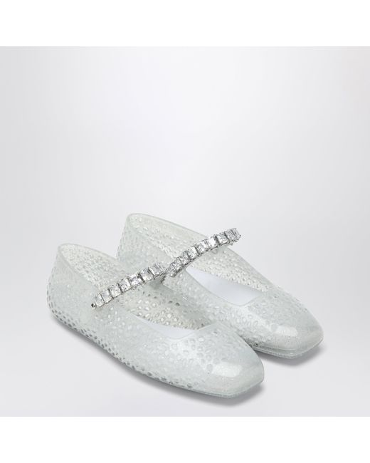 Jimmy Choo White The Jelly Transparent Ballet Flats With Crystals