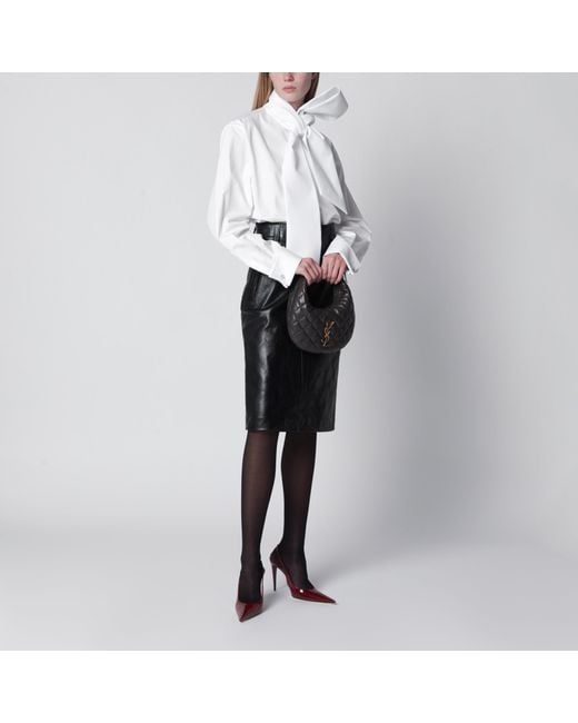 Saint Laurent Black Crinkled Calfskin Belted Pencil Skirt