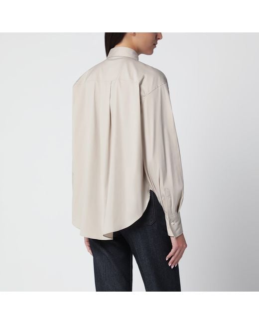 Brunello Cucinelli White Monili Trim Stony Ground Cotton Poplin Shirt