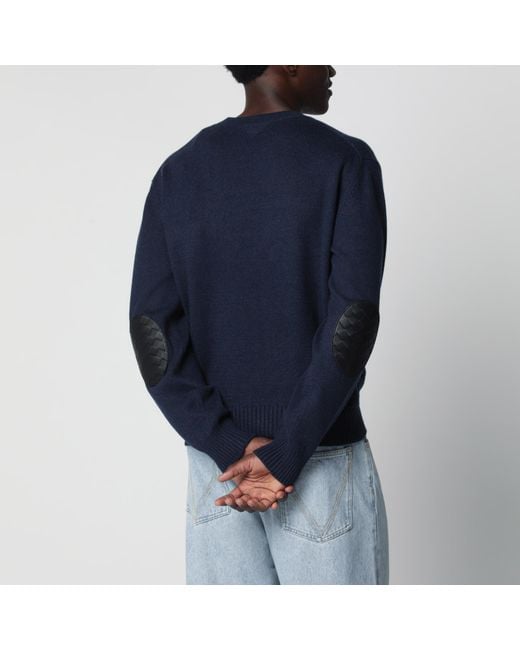 Bottega Veneta Blue Midnight Sweater With Intrecciato Elbow Patches for men