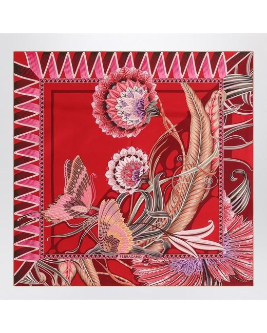 Ferragamo Red Bordeaux Scarf With Giada Print
