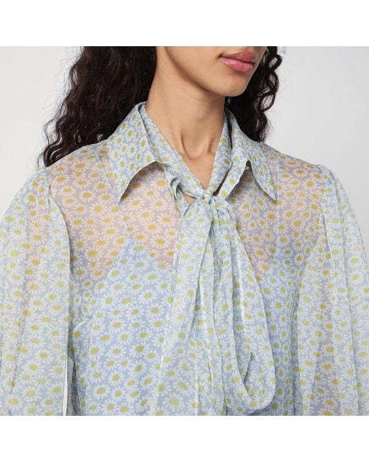 Gucci Blue Floral Print Chiffon Silk Shirt