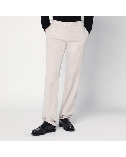 Pantalone regolare greige in cotone di Brunello Cucinelli in White da Uomo