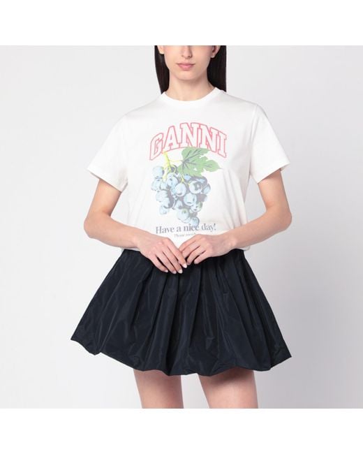 Ganni White Ivory T-shirt With Grape Print