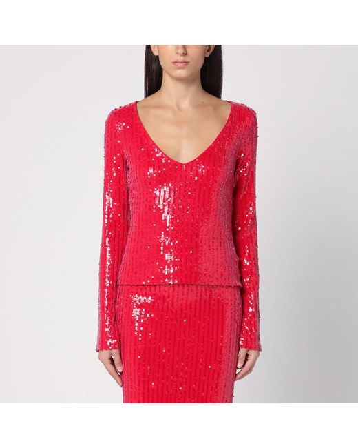 ROTATE BIRGER CHRISTENSEN Red Sweater With Micro Sequins