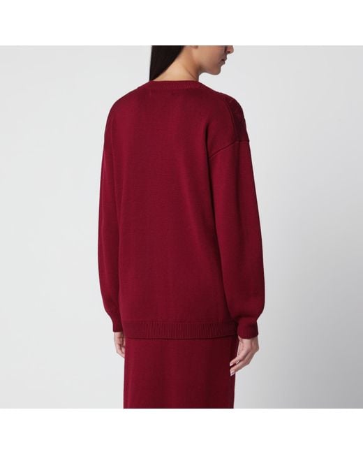 Alessandra Rich Red Bordeaux Merino Wool Knit Cardigan