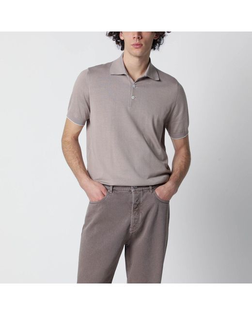 Brunello Cucinelli Gray Light Cotton Knit Polo Shirt for men