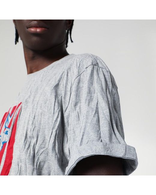T-Shirt En Jersey De Coton Froissé Avec Imprimé Bottega Veneta pour homme en coloris White