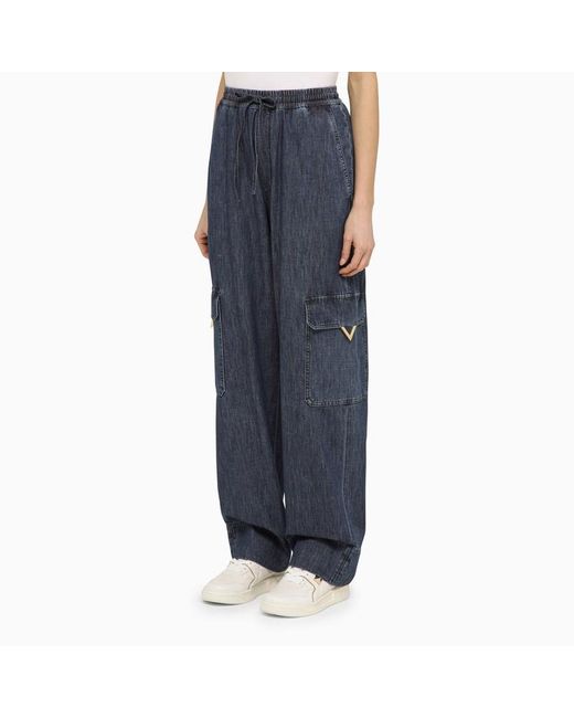 Pantalone ampio in denim di Valentino in Blue