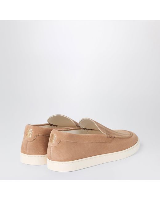 Brunello Cucinelli Natural Light Chevron-Effect Suede Slip-Ons for men