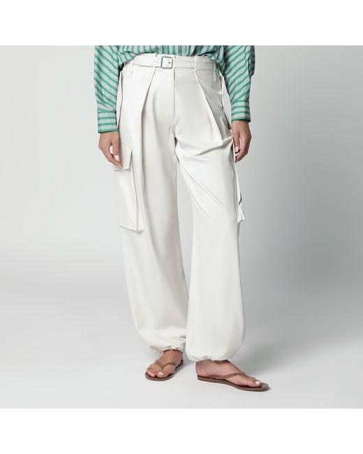 Loewe White Ivory Cotton And Silk Cargo Trousers