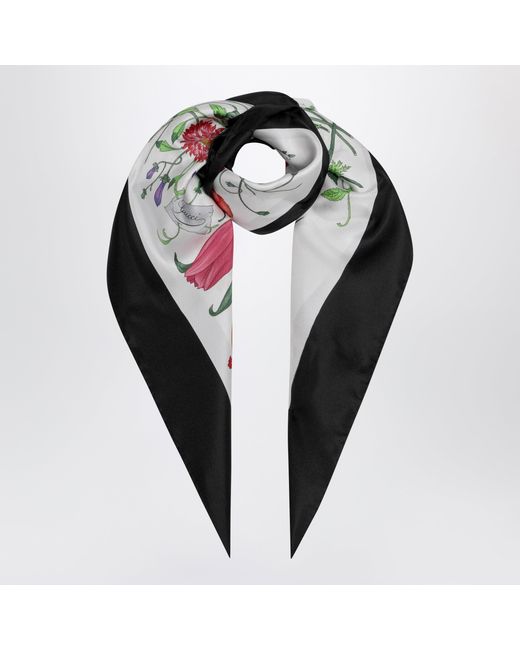 Gucci Black Seidentwill-Tuch Mit Flora-Print