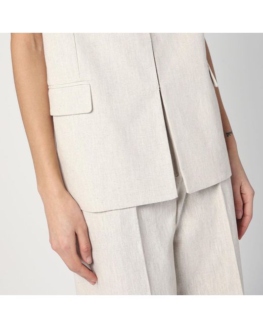Erika Cavallini Semi Couture Natural Linen Waistcoat With Open Back