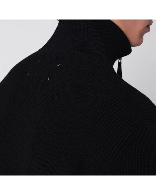 Maison Margiela Black Zip-Up Knit Cardigan for men