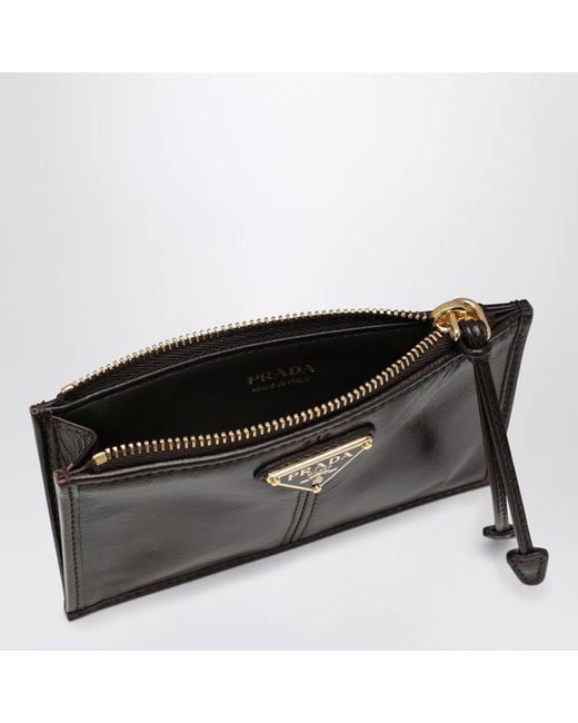 Prada Black Dark Calf Leather Zip Card Holder