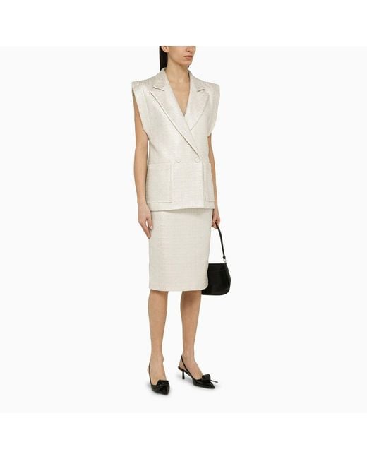 FEDERICA TOSI White Silver Double-breasted Cotton-blend Waistcoat