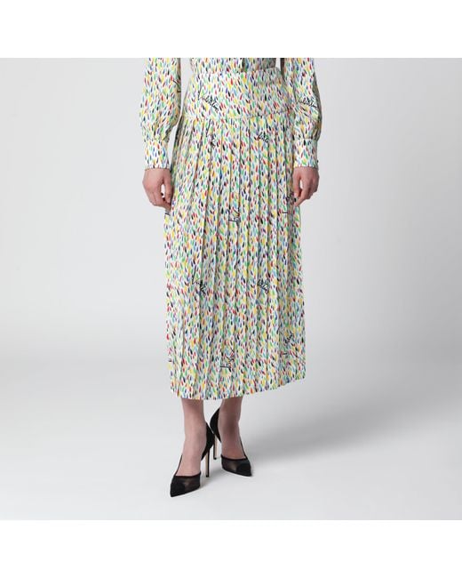 Valentino Green Multicolored Pleated Silk Midi Skirt