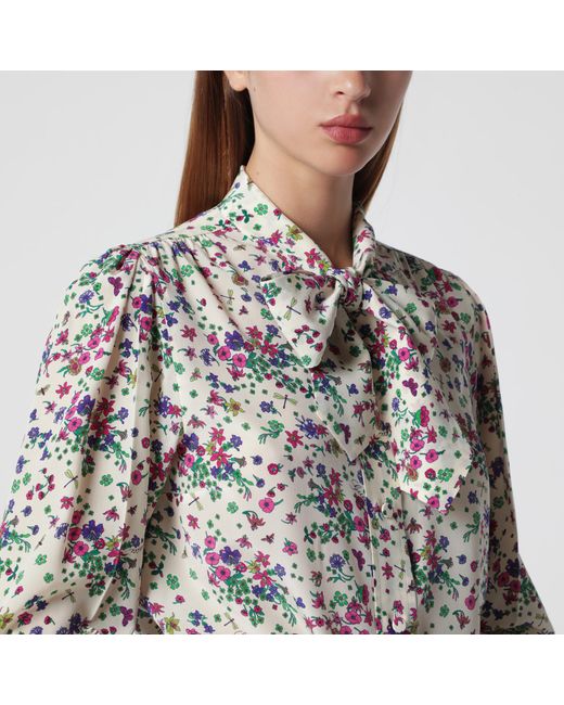 Gucci Gray Printed Silk Shirt With Bow