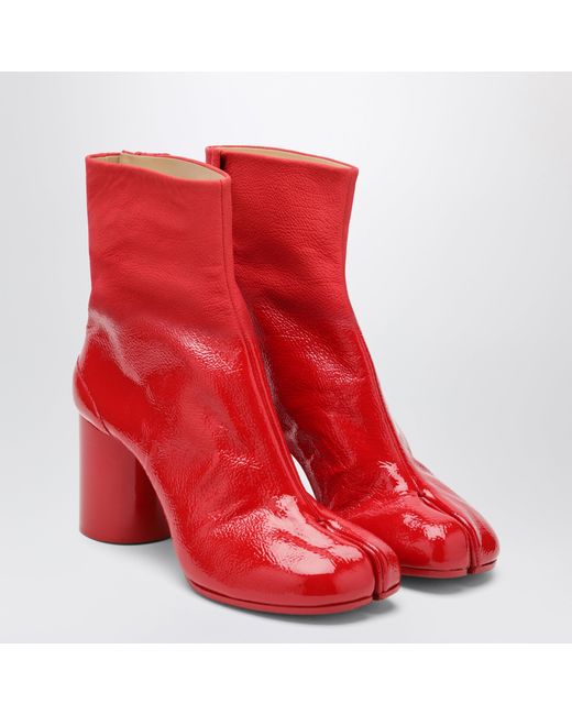 Maison Margiela Red Patent Leather Tabi Ankle Boots