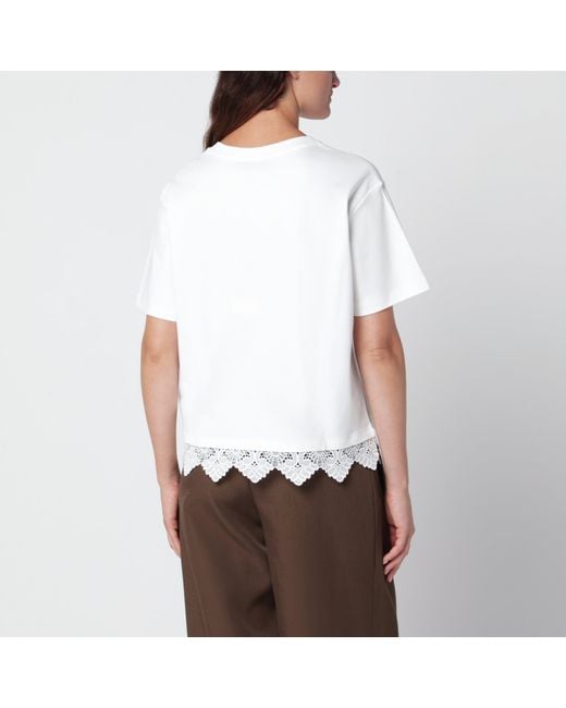 Weekend by Maxmara White Cotton T-Shirt With Lace Trim