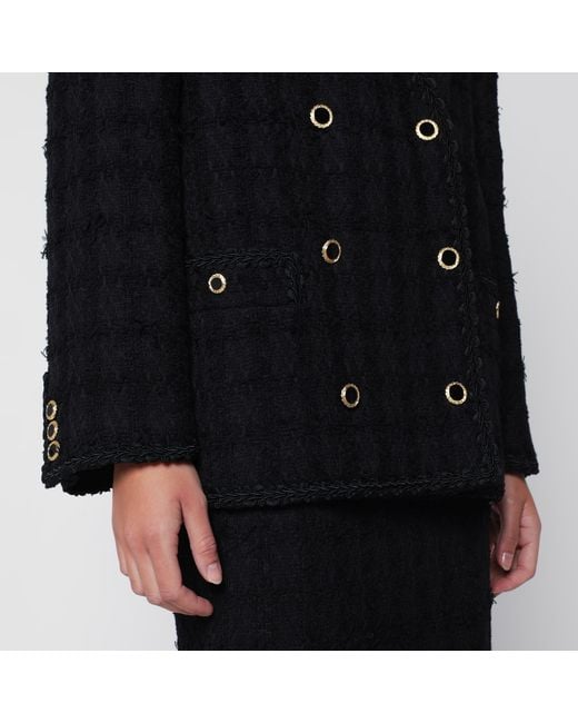 Alessandra Rich Black Double-Breasted Boucle Tweed Jacket