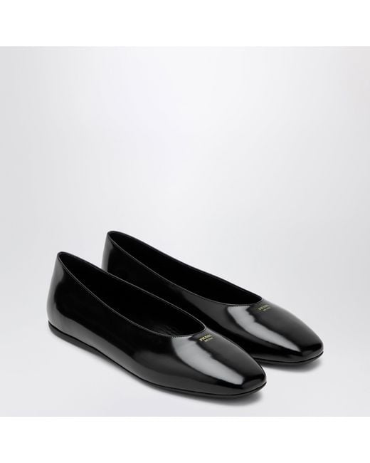 Prada Black Brushed Leather Ballet Flats