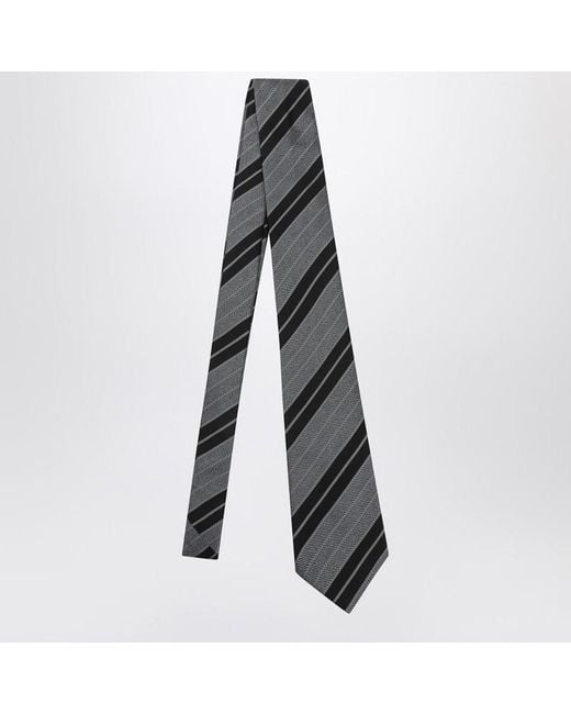 Cravatta in seta a righe nere/grigie di Saint Laurent in Black