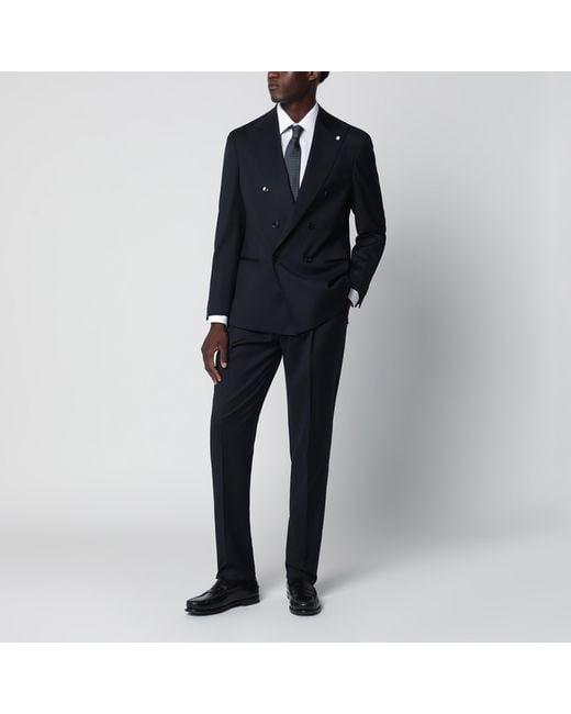 Luigi Bianchi Black Double-Breasted Wool Suit for men