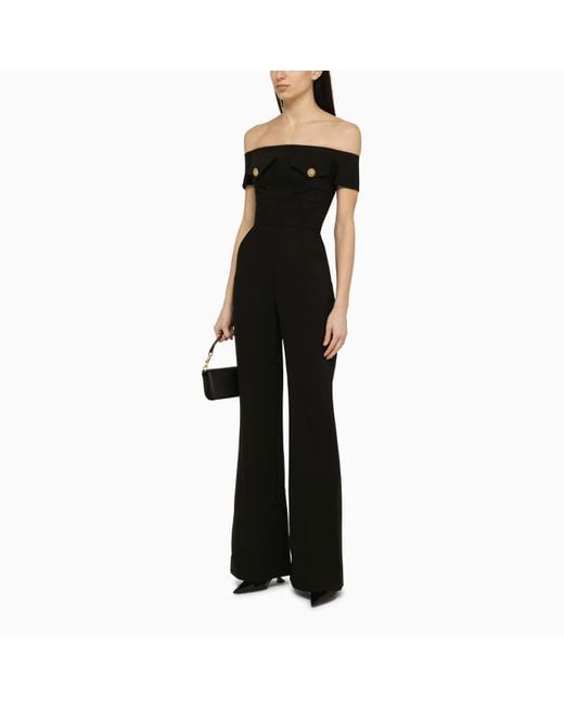 Balmain Black Viscose Jumpsuit With Jewelled Buttons