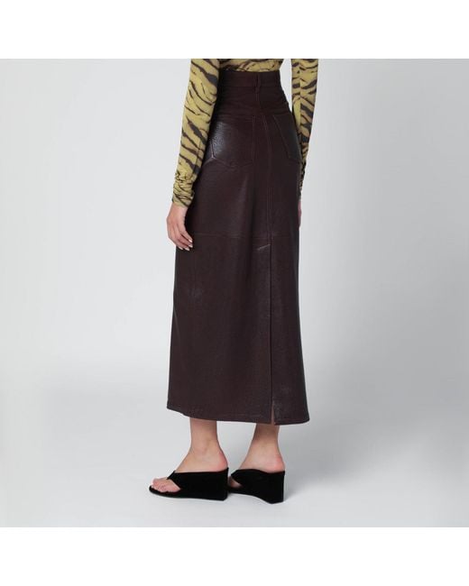 IVY & OAK Black Burgundy Leather Midi Skirt