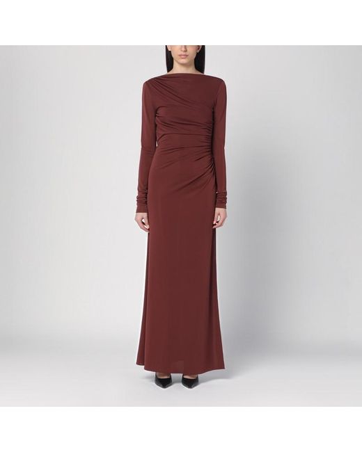 ANDAMANE Red Draped Long Dress In Cocoa Colour