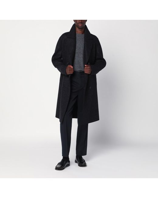 Harris Wharf London Anthracite Double-Breasted Wool Coat in Black