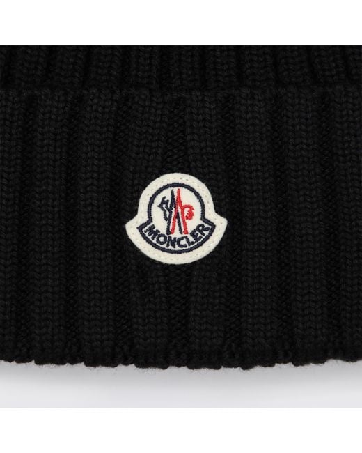 Moncler Black Wool Beanie With Pom-Pom