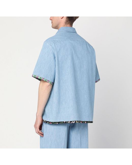 Valentino Blue Denim Shirt With Floral Trims for men