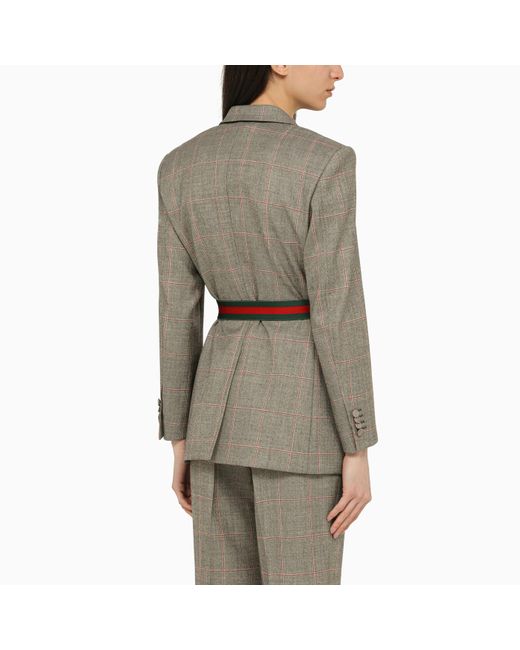 Gucci Gray Belted Single-breasted Jacket In Wool