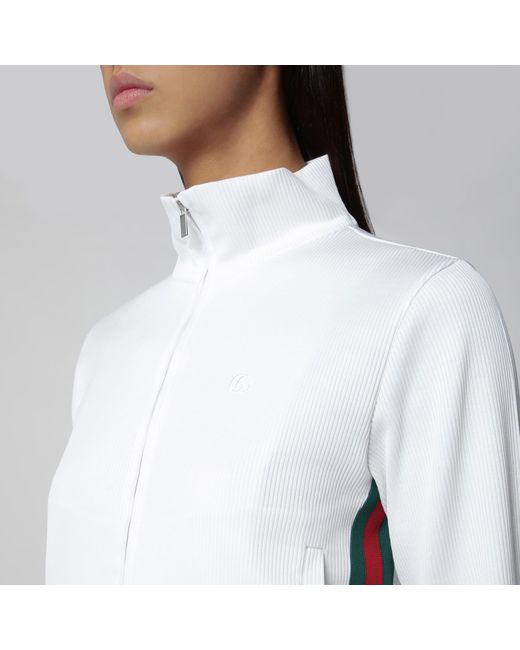Gucci White Ribbed Cotton Jersey Zip Hoodie With Web
